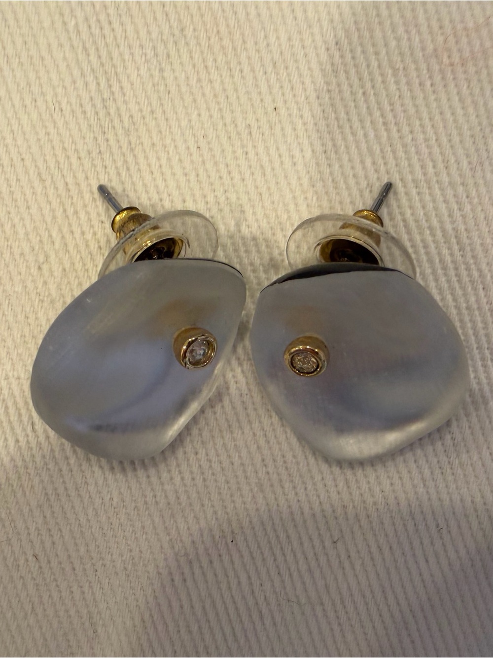 Alexis Bittar Silver Lucite Organic Disc Earrings with Gold Accent & Crystal
